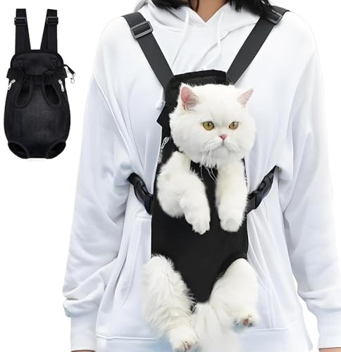Katzenrucksack, Verstellbarer Haustierrucksack, Faltbare Rucksack für Kleine und Mittelgroße Hunde und Katzen von 5-18 Pfund, Geeignet zum Campen, Reisen (Schwarz, Groß: 10-18 Pfund)