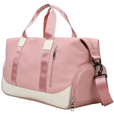 Gymväska för kvinnor, 35 L axelbandspaket, sportväskor med vattentätt fack, skoställ och -fickdesign, resyoga fitness simväska, dagliga väskor för tonårstjejer kvinnor, Rosa, Refer to