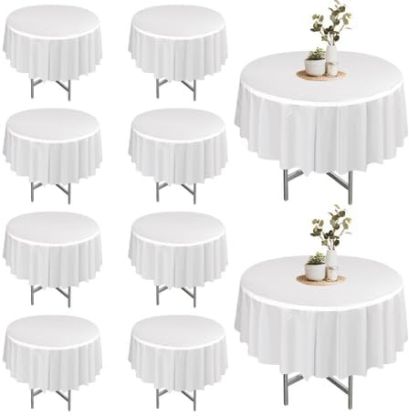 DASIAUTOEM Runde Tischdecke Weiß, 10 Stück Weiße Tischdecke für Runde Tische, 213CM Wasserdicht Tischdecken, Schmutzabweisend, Wasserdicht, Tischschutz, Tischdecken für Hochzeiten Bankette Restaurants