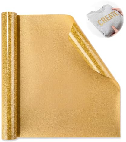 Gyxova Glitter plotterfolie textil guld 5 meter värmeöverföring vinyl glitter värmeöverföring vinyl 30,5 × 152 cm flexfolie plotter för textilier överföringsfolie plotter flexfolie för gör-det-själv