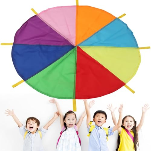 Spielen Sie Fallschirmspielzeug – 2 M/3 M Regenbogen-Regenschirmtuch (1 Stück), Achtfarbiges Design | Kinder-Gruppenspielset, Outdoor-Kooperationsaktivitätsausrüstung, Sensorisches Trainingsgerät Für