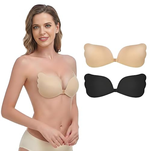 Reggiseno Invisibile Adesivo Donna, Coppe Adesive Seno Push Up, Reggiseno Senza Spalline e Schiena Scoperta Riutilizzabile, Sticky Bra in Silicone per Abiti da Sposa, Vestiti Scollati e Cerimonia