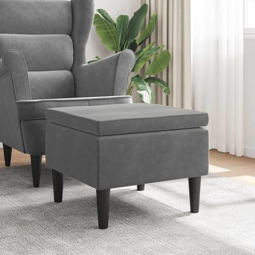 Kaloriko Pall med träben, mörkgrå sammet, 52 x 52 x 42 cm, sittplats med skumstoppning, stabilt gummiträ, utrymmesbesparande, bärbar, perfekt för vardagsrum, kontor, balkong