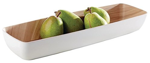 APS „Frida“, nahezu unzerbrechliche Melamin Schale, stabile Kunststoff Schüssel, 53 x 16,2 x 7,5 cm, Obstschale, Brotkorb, stapelbar, innen Holzoptik, außen weiß, spülmaschinengeeignet