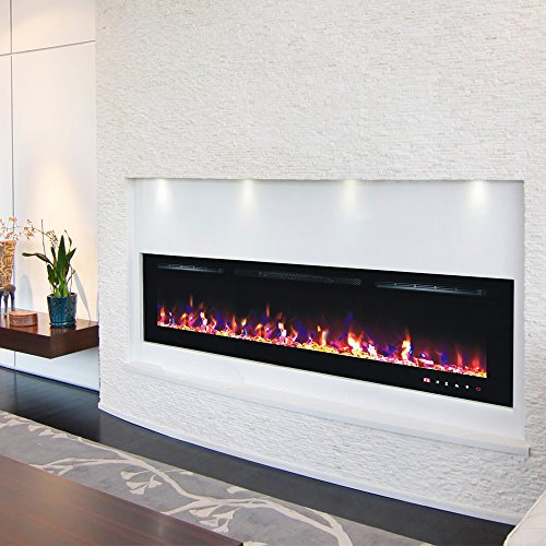 2025 TruFlame PREMIUM PRODUCT TruFlame 72inch Black Wall Mounted Electric Fire with 3 colour Flames and can be inserted (Pebbles, Logs and Crystals)