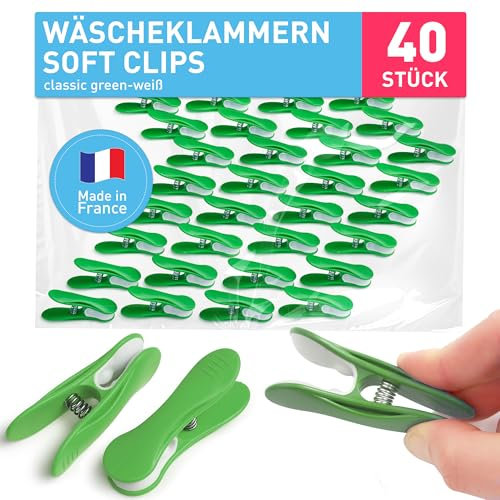 culiclean Clothes Pegs – Strong Soft Grip Soft Clips – Durable Plastic Pegs for Indoor & Outdoor Use – Heavy Duty Clothes Clips – 40 Pack – classic green-white