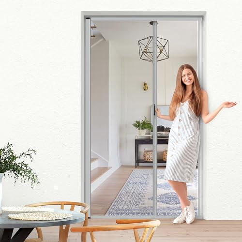 jarolift 3 in 1 Zanzara Fliegengitter-Tür Insektenschutztür Insektenschutzrollo Schiebetür mit Alurahmen, Bausatz, Kürzbar, 125 x 220 cm (B x H), Silber