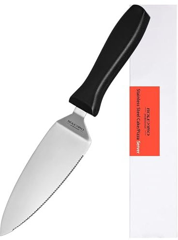 BOLEX 7 inch Professional Stainless Steel Pie Server/Cake Cutter Server with No-slip Plastic Handle - Resistant Pizza Cutter/Server Spatula for Pie/Cake/Dessert