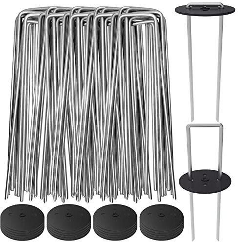 AAGUT 100 Stück Landschaftsklammern 15,2 cm verzinkter Stahl Gartenstecker mit schwarzer Belüftungsabdeckung Unkrautbarriere Bodengewebe Supplies