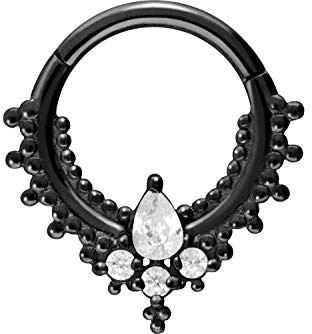 PIERCINGLINE Chirurgenstahl Segmentring Clicker | ORIENTALISCHES DESIGN + 4 KRISTALLE | Piercing Ring Nase Septum Ohr Helix Tragus | Farbauswahl