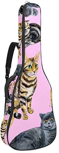 Gitarrentasche mit Reißverschluss, wasserdicht, weich, für Bassgitarre, Akustik- und klassische Folk-Gitarre, Katze, Pink