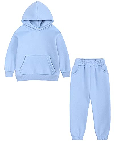 ZFTTZYMX Youth 2Pcs Brushed Fleece Sweatsuit Hooded Pullover Tracksuit Kids Boys Girls Sweatshirt + Pants Outfits Set