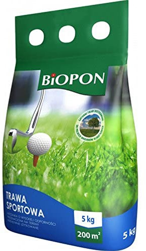 Biopon Rasensamen 5 kg Sport und Spiel - Grassamen Resistent gegen Trampling - 5 kg Samen für 200 m² Rasen - Effizientes Rasensaat für Schönen Garten