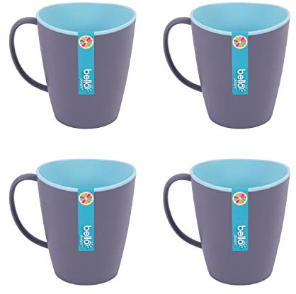 YöL Set of 4 Two Tone Plastic Mugs Reusable Camping Summer Party BBQ Tea Coffee Cups Caravan Mug Set