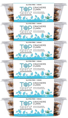 Top Seedz Certified Organic Gluten Free Cumin Seed Crackers | 6-Pack | 5 Ounces | Healthy Vegan Crackers with Plant Based Protein | Made of Sunflower, Flax, Sesame and Pumpkin Seed