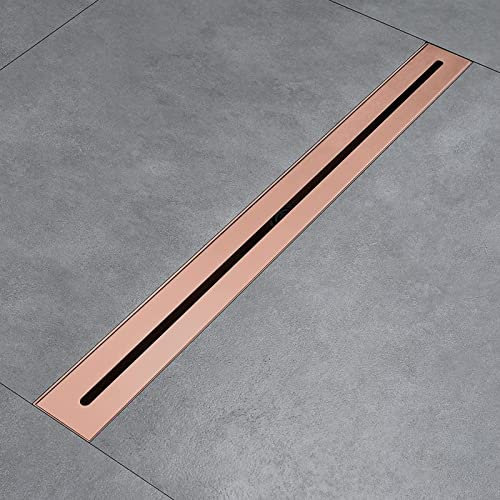 Desagüe de ducha lineal de oro rosa de 60 cm, desagüe de suelo de acero inoxidable 304 rectangular, desagüe de ducha con rejilla extraíble, colador de pelo, alto desplazamiento