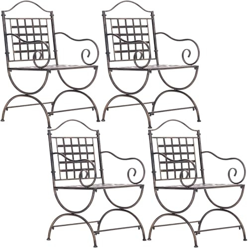 CLP Sedia da Giardino Lotta, Set da 4, in Metallo, Stile Art Nouveau, con Braccioli e Traverse, Robusta, per Terrazzo e Giardino, Colore:bronzo