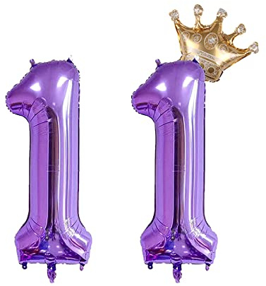 Purple 11 Number Balloon 32 inch Jumbo Foil Balloons with Detachable Crown Foil Prom Balloon for 38th Birthday Party Decoration 11 Wedding Anniversary Photos Props Supplies, Mermaid Theme Party 11th