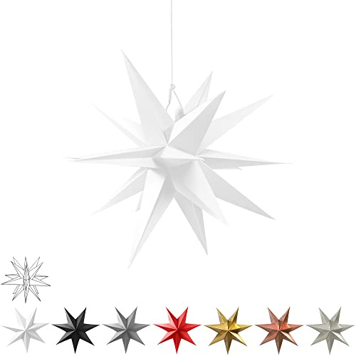 Frau WunderVoll® B-Ware/Angebot 3D-Faltsterne matt weiß 1 Stück Durchmesser 30 cm 18 Zacken geschlossene Oberfläche Feste Pappe/Weihnachtsstern, Adventsstern, Weihnachten, Advent, Fenster Dekoration
