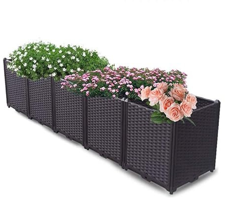 YSUEFIJO Pflanzkasten Hoch Outdoor, Pflanzbeete Garten, Hochbeet Kunststoff GroB, Blumenkasten Schmal Lang, für Gemüse, Kräuter Im Garten, Terrasse Und Balkon Deko-auch