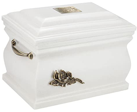 Urne funéraire en granit pour adulte avec lys calla, urne funéraire pour cendres humaines, couleur blanche (Lys calla/uni + plaque)