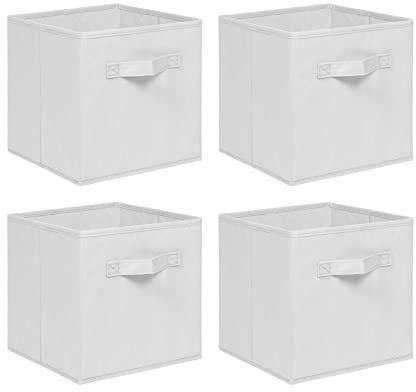 NICEME Aufbewahrungsbox 4er Set, 26,5x26,5x28 cm, Faltbare Aufbewahrungsbox Stoffbox Regalbox, Faltbox Aufbewahrungswürfel (Set of 4, Weiß)