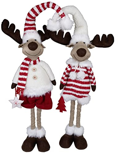 Christmas Paradise XL Weihnachts-Elch 60cm ausziehbar (80cm) im 2er Set Teleskopbeine Rentier rot-weiß
