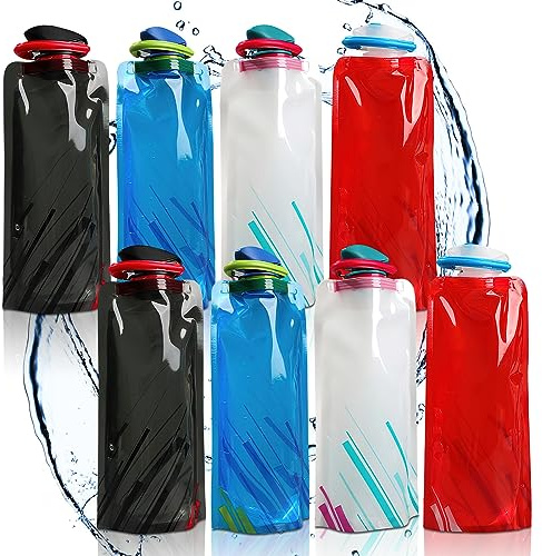 8 botellas plegables, botella de agua plegable de 700 ml, sin BPA, ligera, portátil y reutilizable para festivales, senderismo, aventuras, viajes y trotar, taza plegable