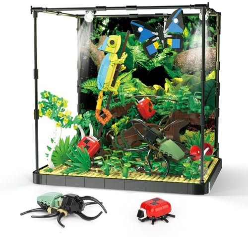 QLT QIAOLETONG Ideas Baukasten mit tropischen Regenwaldtieren?Klemmbausteine Baustein Reptilienlandschaft mit LED-Lichtspielzeug für Kinder von 8–14 Jahren und Erwachsene