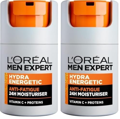 L'Oreal Men Expert Hydra Energetic Anti-Fatigue Moisturiser, with proteins and Vitamin C - 50ml (Pack of 2)