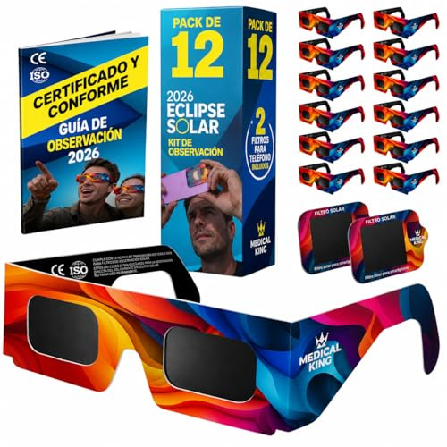 Lunettes Eclipse Solaire 2026 – Lot de 2/12/20 Paires Premium avec 2 Filtres Solaires pour Smartphone, Lunettes Eclipse Solaire ISO 12312-2,CE, Protection des Yeux pour l'Observation du Soleil