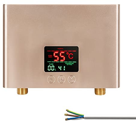 Scaldabagno istantaneo，3KW Mini scaldabagno elettrico senza serbatoio a parete con display a LED Regolazione della temperatura a 3 livelli Telecomando per cucina di casa Bagno