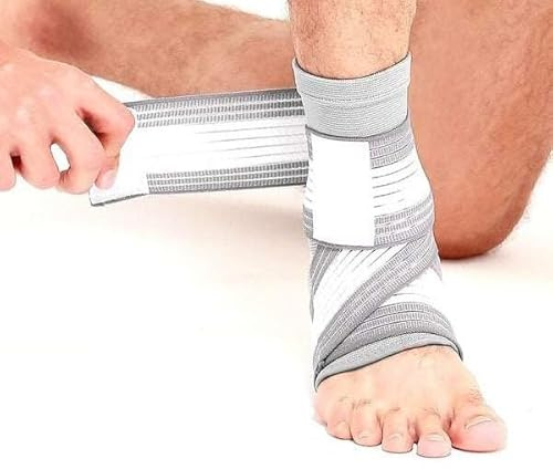 Tobillera deportiva de compresión, tobillo esguince, férula de tobillo banda, fútbol, running, carrera, musculación, recuperación, dolor, hombres, mujeres, niños (tobillo + banda blanca/gris)