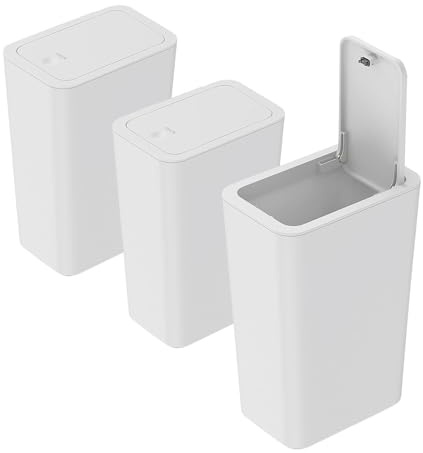 Sightday 3 Stück Mülleimer Bad,9L Mülleimer Küche,Schmaler Mülleimer Mit Deckel Mülleimer Geruchsdicht Pop-Up Deckel PP Material für Bad,Küchen,Büro,Wohnzimmer,Schlafzimmer,WC Mülleimer (Weiß)