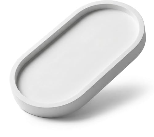 FARAMIR STORE Weißer, ovaler Kerzenständer, Schmucktablett, Steinpulver, handgefertigt, Badezimmer, Badewanne, Küche, Kommode, Arbeitsplatte, Organizer für Seife, Shampoo, Kerzen, Handtuch,