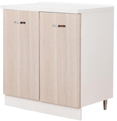 Shally Dogan Mobile Base per Cucina Componibile, Mobiletto con Struttura in Legno Robusta e Resistente, Colore Olmo, Maniglia con Finitura Cromata, Design Moderno (Doppia Anta)