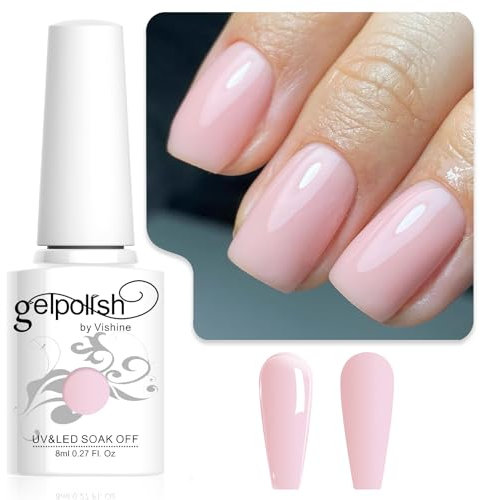 Vishine 8 ml Gel-Nagellack, semi-permanent, transparent, Milky Pink, Hellrosa, Natur, Milchrosa, transparent, Kristallgelee, Soak Off, UV, LED
