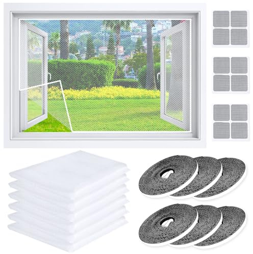 Tuofang 6 Stück Selbstklebend Fliegennetz Fenster, Fliegengitter mit Reparaturband, 150x130cm Fliegengitter Fenster Ohne Bohren Mückennetz Fenster