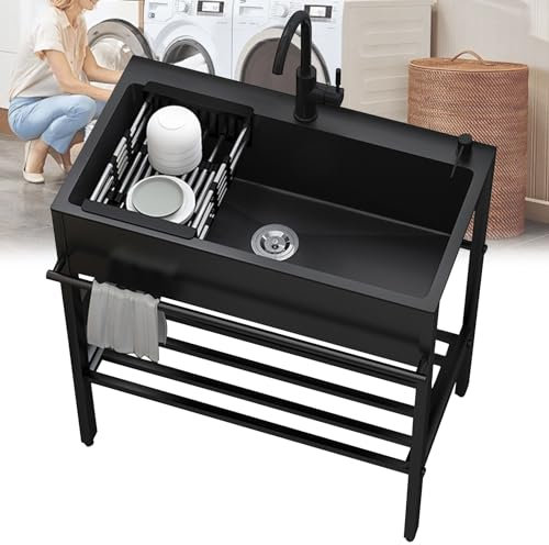Lavandino da Esterno in Acciaio Inox,Mobile Lavello Cucina 1 Vasca con Set di Dre,Lavatoio Lavanderia Inox Professionale con Rubinetto,Lavabo da Giardino Campeggio,per Interno,Ristorante,Bar,Garage (