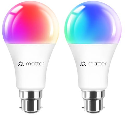 ANWIO Matter B22 Smart Bulb,13W Alexa Smart Bayone Light Bulb,Dimmable Tunable Alexa Light Bulbs,1521LM,Matter RGBTW Bayonet Bulbs,Voice Control with Alexa，Compatible with Alexa and Google Home(2 PCS)