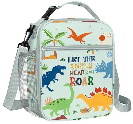 Clastyle Dinosaur Insulated Lunch Bag Volcano Large Thermal Cooler Bag for Boy Picnic Lunch Box, Green Dinosaur