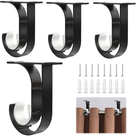 ALLisWE 4 Pezzi Supporti Bastoni per Tende a Soffitto Regolabili Staffe per Aste per Tende da Soffitto Diametro Asta Adatto 23-28 Mm Staffa da Soffitto Bastone per Tende Camera da Letto Guardaroba