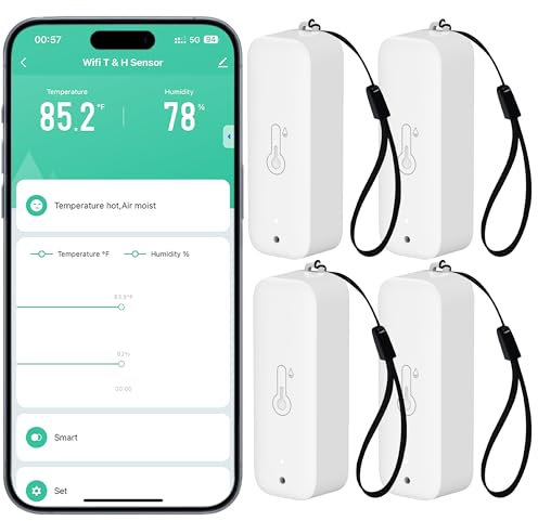 Comboss Sensore di temperatura e umidità wireless per interni ed esterni con allarme di notifica app remota, per serra, cantina vino (1 pezzo) (4 pezzo)