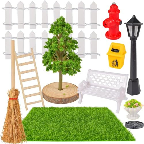 12 Stück Miniatur Garten Zubehör, Mini Gartenmöbel Deko,Mikrolandschaft, Mini Garten Möbel Deko Set, Geeignet für Outdoor-Gartendekoration Puppenhaus DIY Dekoration Märchengarten, für Kinder