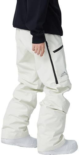 YEEFINE Damen Snowboardhose, isoliert, Ski-, Schneehose, wasserdicht, Winddicht, Winter, Baggy, Cargo-Wanderhose, Beige, M