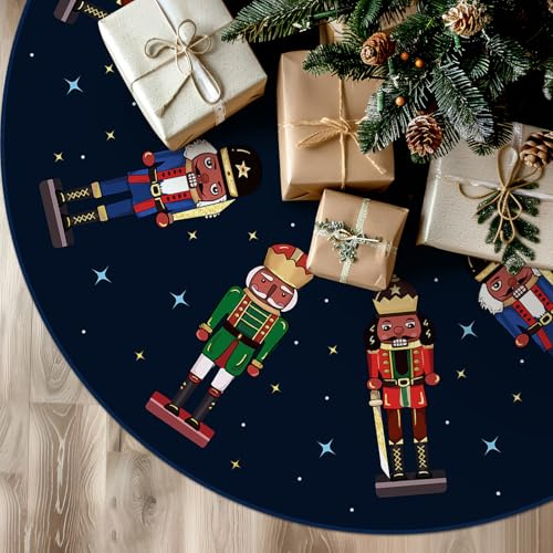 Tian Zhun Christmas Tree Skirt Dark Blue Tree Skirt Nutcracker Xmas Party Winter Holiday Tree Mat 30 Inch for Indoor Outdoor Decorations