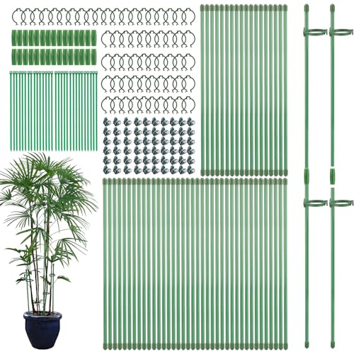 Hoemwarm 60 bastoncini regolabili per piante, 30,5 cm, pali di supporto per piante con clip per orchidee, legami da giardino, gabbia di supporto per piante in vaso, orchidee da interno, pomodoro,