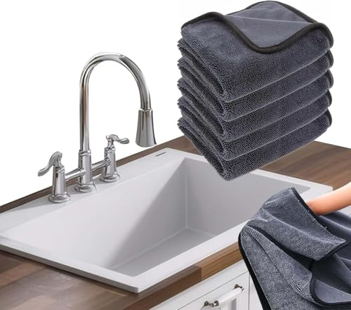 Ecopandy Shiny Cleaning Cloths,3pcs Shiny Drying Towels,Shower Doors Drying Towels,12 * 10in Streak Free Glass Window Car Mirror Super Absorben Microfiber Cleaning Cloths(5pcs grey12*10”)