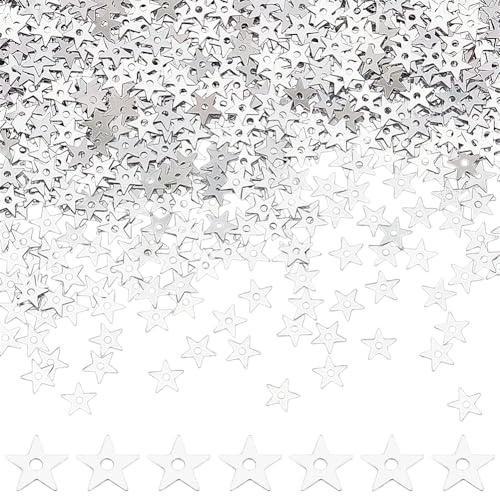 GOMAKERER 100g Silberne Pailletten In Form Kleiner Sterne 5.5mm Mini Stern Pailletten Stick Pailletten Mit Löchern Lose Pailletten Zum Aufnähen Stick Applikationen DIY Bastelarbeiten