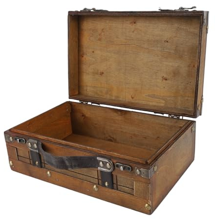 Yanmis Treasure Chest, Vintage Wooden Storage Box Container with Hinged Lid, Front Clasp and Handle, Decorative Distressed Wood Storage Trunk for Clothes, Toys, Photo Prop, Jewelry